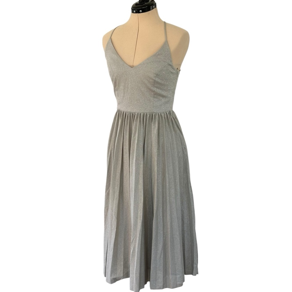 Anthropologie Elevenses Silver Sparkly Dress